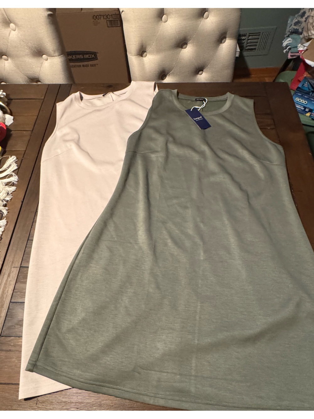 Sampeel Sleeveless Tank Dress Set of 2 in - Olive Green & Beige